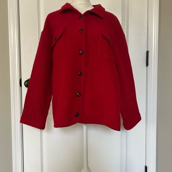 Tally Ho Jackets & Blazers - Tally Ho Women’s Red 100% Wool Button Up Cardigan Size Large Petite Vintage
